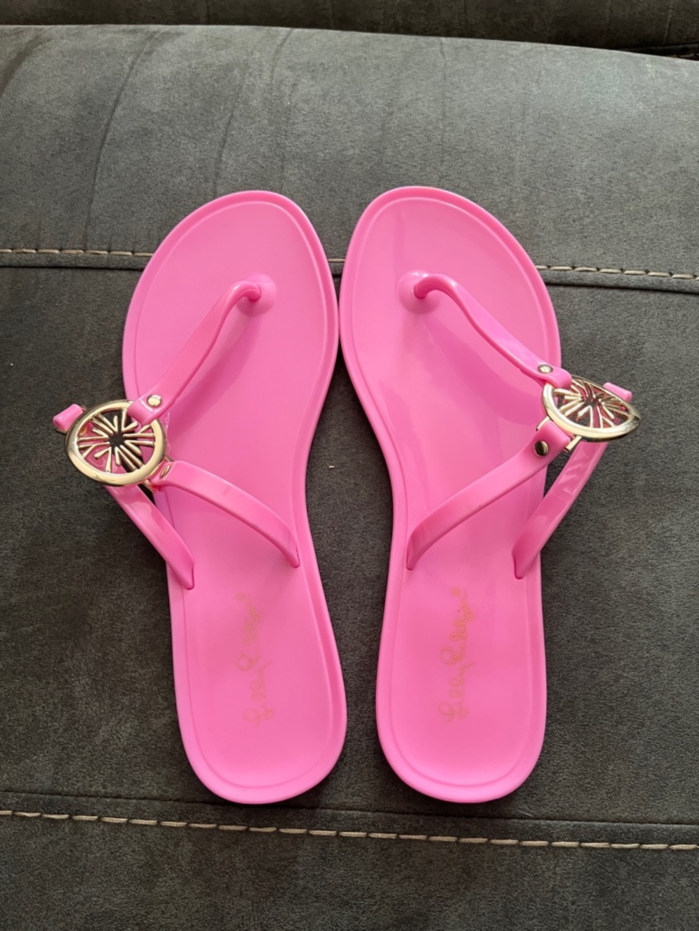Lilly Pulitzer Women’s Pink Hollie Jelly Sandals with Gold Accent